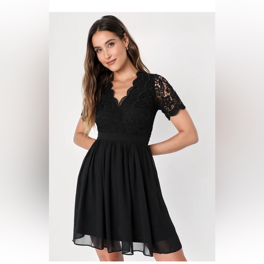 Angel in Disguise Black Lace Skater Dress